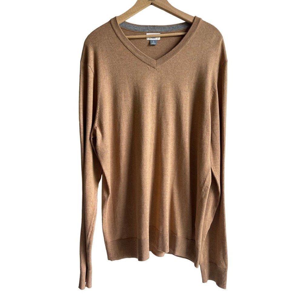 Old Navy Size Large Camel Tan V-Neck Pullover Sweater Cotton Blend Long Sleeve